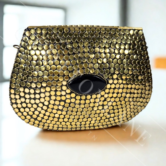 Ramla Hand-Crafted Gold Studded Mosaic Beaded Bag - Picture 2 of 3